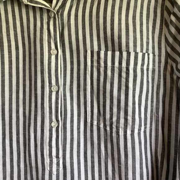 Rachel Hollis Woven Linen Striped Henley Shirt Grey White SZ 14 - Picture 4 of 16